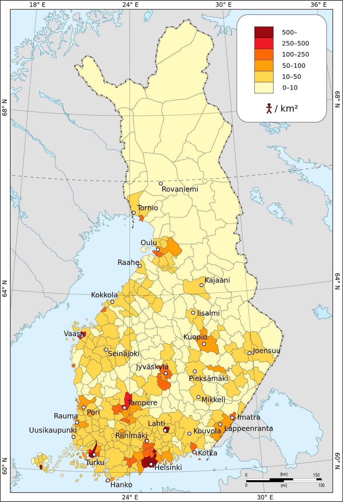 Finska karta gustoće naseljenosti
