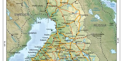 Mapa fizički Finska